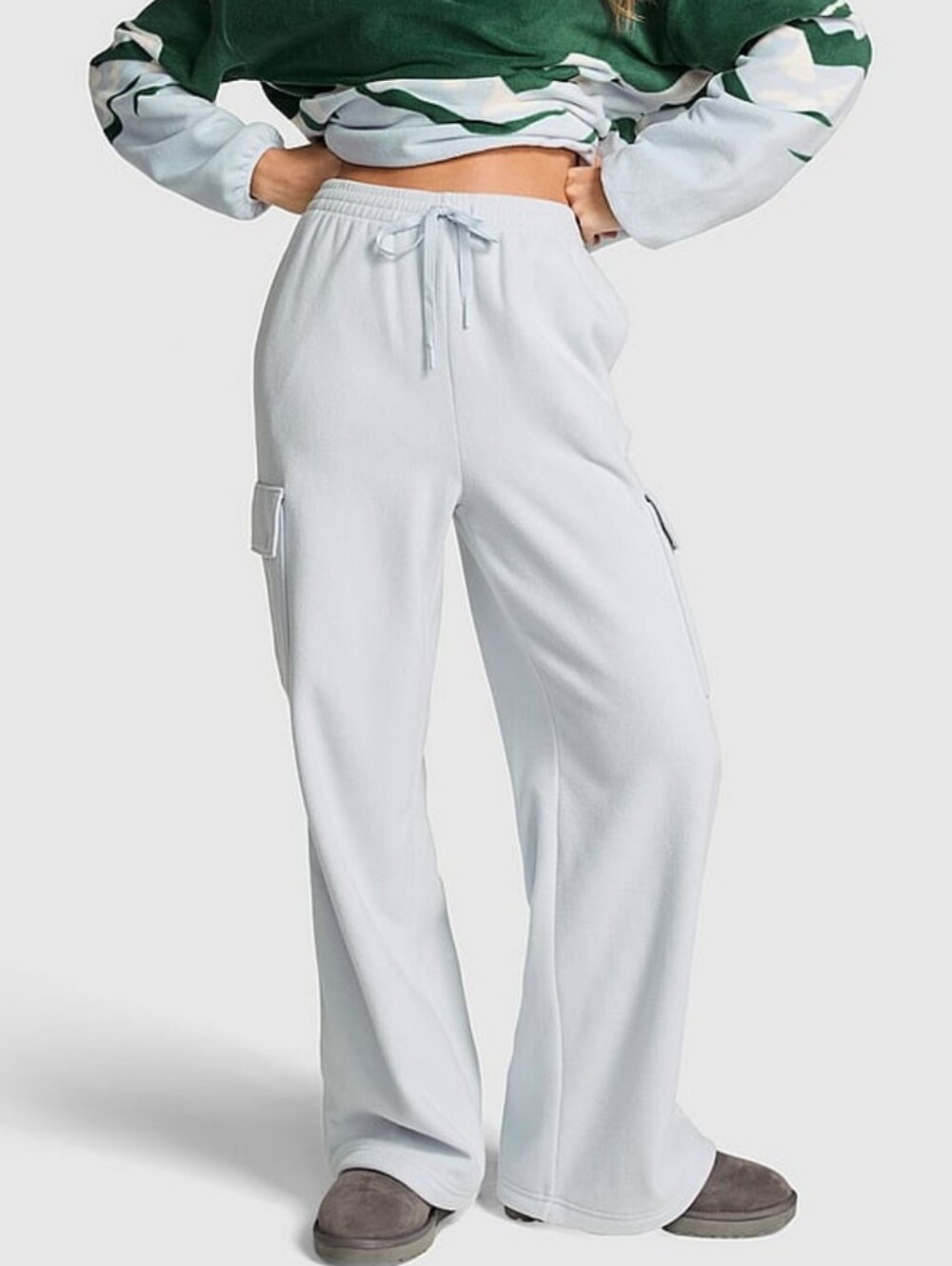 PINK Victoria's Secret Microfleece Wide Leg Cargo Pants